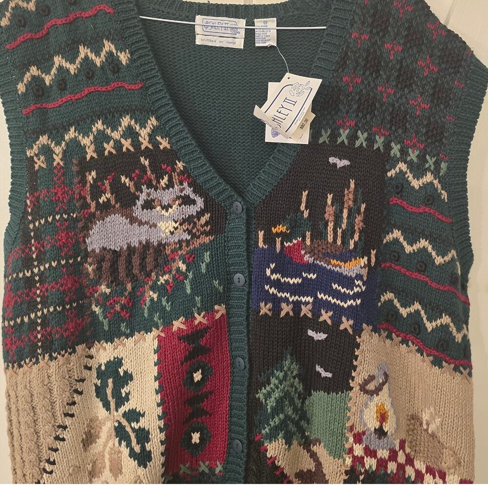 Vintage 90s Ashley Hand Knit Sweater Vest Cardigan 3XL. With the original tags.
